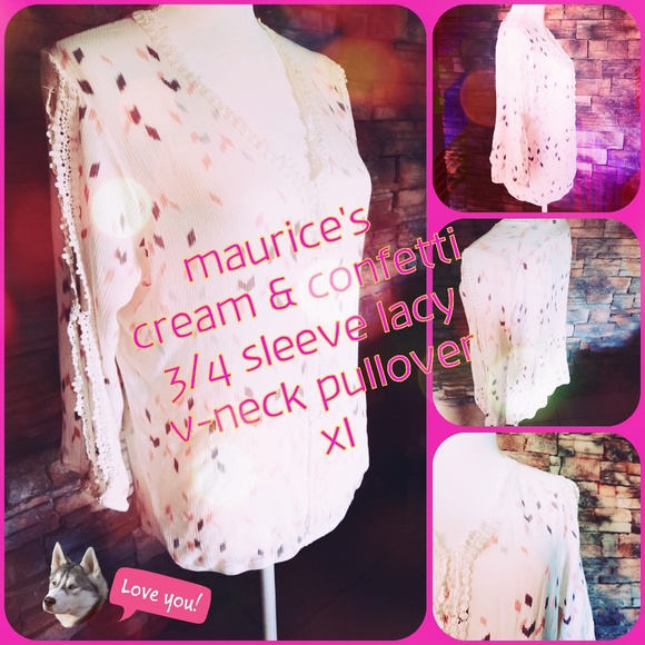 Maurices Tops - pink, purple, cream and lace 3/4 sleeve XL blouse